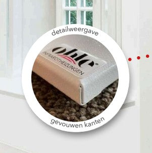 Hoogrendement OHLE infraroodpaneel gemonteerd aan het plafond voor energiezuinige en comfortabele verwarming van de woonkamer