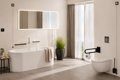 THERON® Reflect infrarood spiegelverwarming met LED-verlichting in badkamer – sfeervolle indirecte verlichting