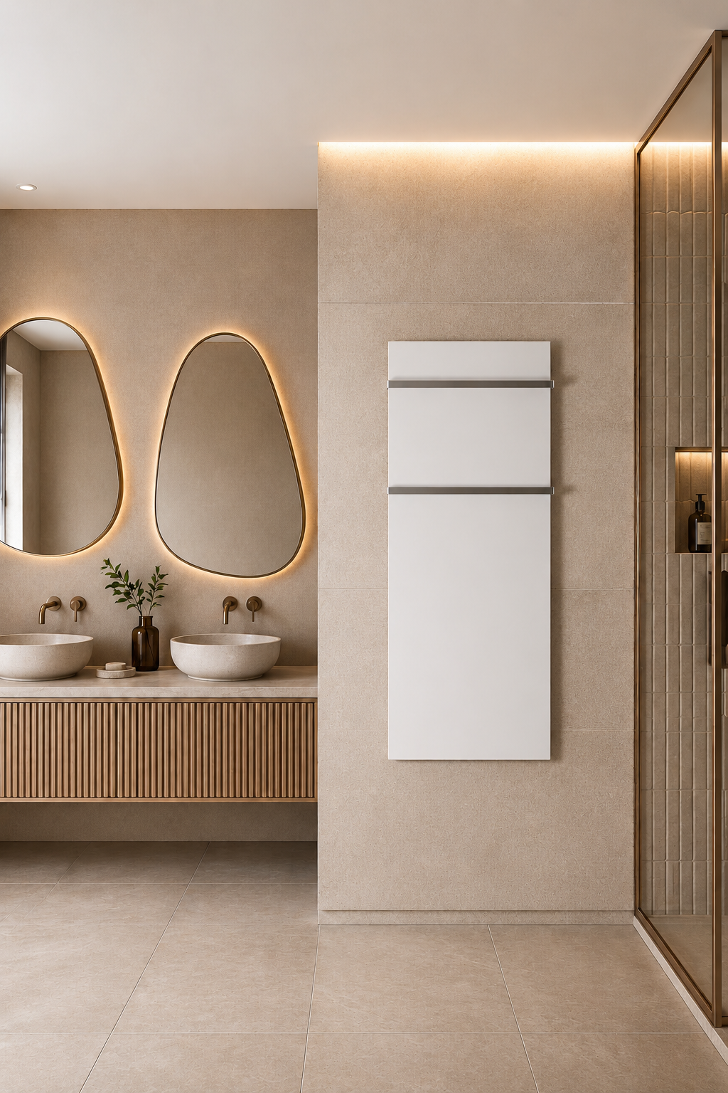 THERON® Termoluxo infraroodpaneel 2 rvs handdoekdrogers voor de badkamer, matwit verticaal