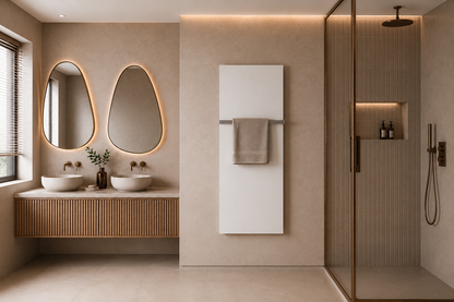 THERON® Termoluxo infraroodpaneel met rvs handdoekdroger voor de badkamer, matwit