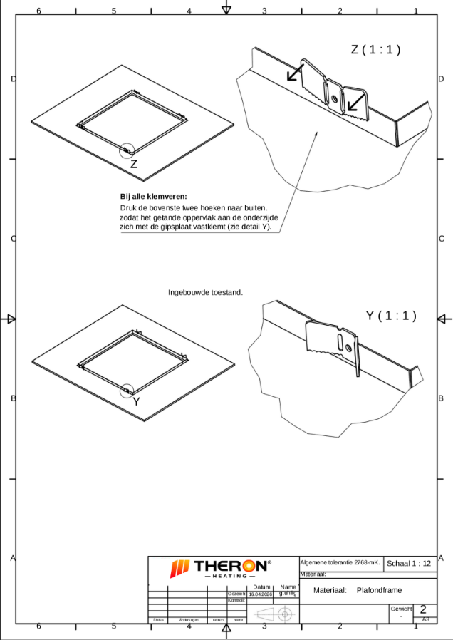 Montage-instructie voor het THERON® inbouwframe van een infraroodpaneel